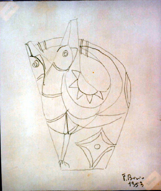 Progetto di brocca uccello, Brocca con uccelli (disegno, opera isolata) di Borio Fernanda (metà sec. XX)