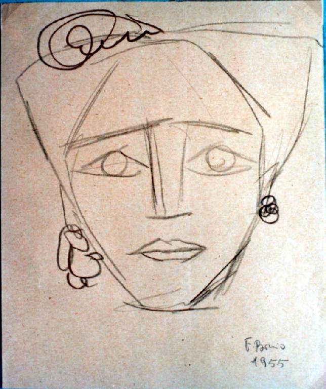 Progetto di brocca viso, Viso di donna (disegno, opera isolata) di Borio Fernanda (metà sec. XX)