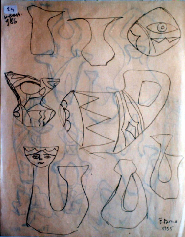 Progetto otto forme di brocche, Brocche (disegno, opera isolata) di Borio Fernanda (metà sec. XX)