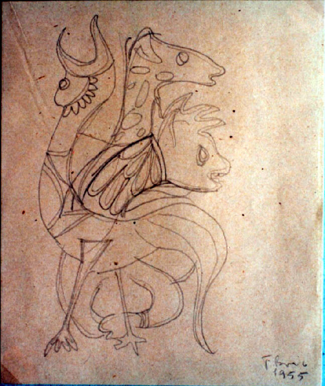 Forme animali, Animali fantastici (disegno, opera isolata) di Borio Fernanda (metà sec. XX)