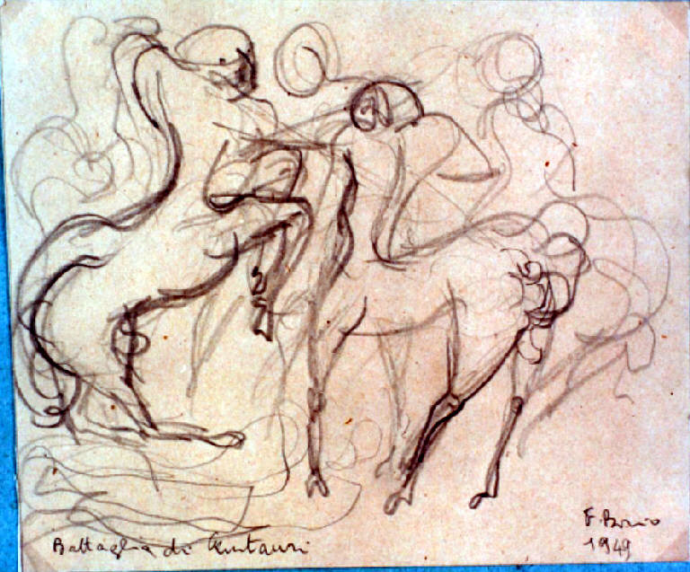 Battaglia di centauri, Battaglia (disegno, opera isolata) di Borio Fernanda (metà sec. XX)