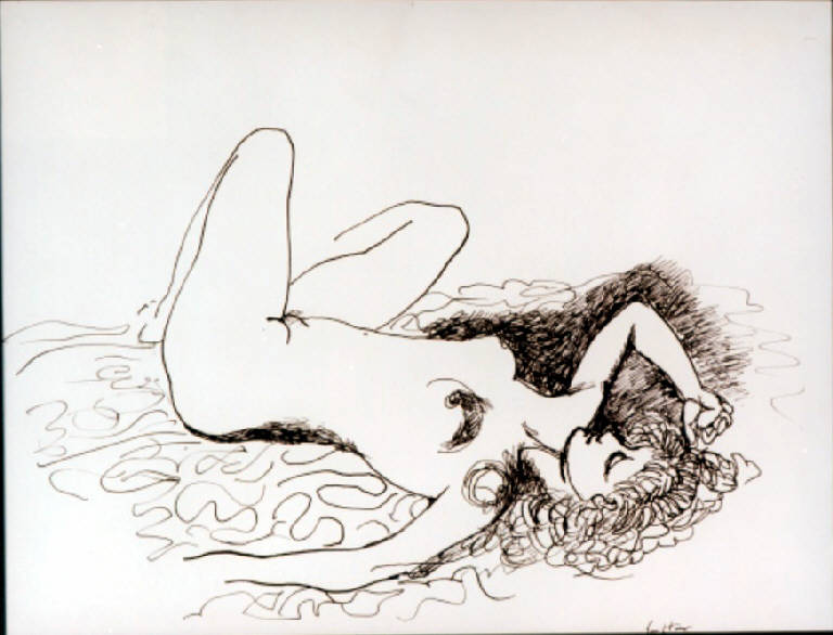 Nudo di donna, Figura femminile nuda (disegno, opera isolata) di Guttuso Renato (terzo quarto sec. XX)