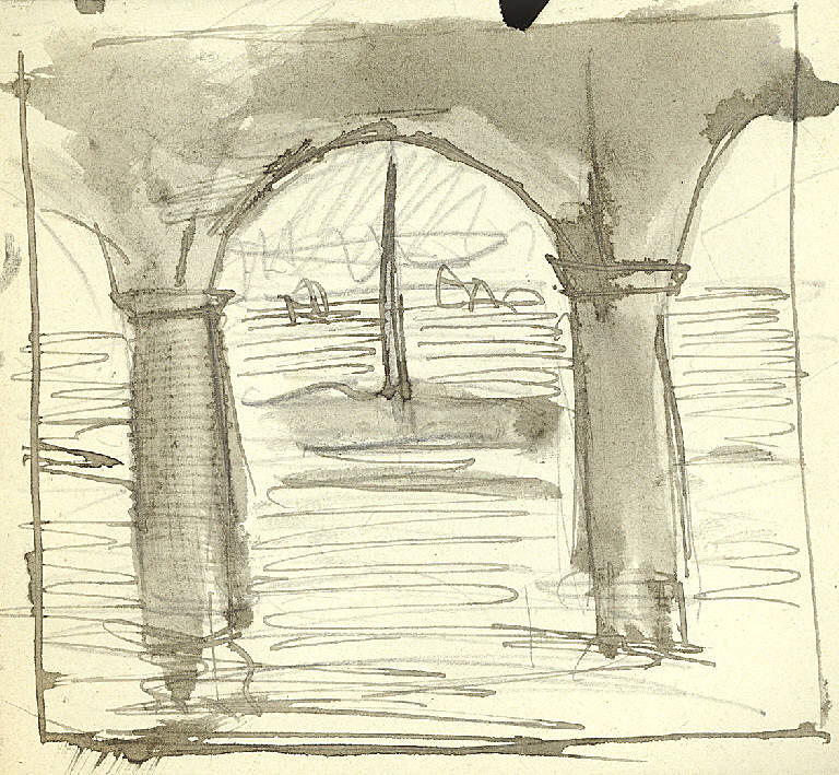 piazza Cavour - portici, Veduta di piazza Cavour a Como (disegno) di Parisi, Domenico detto Ico Parisi (secondo quarto sec. XX)
