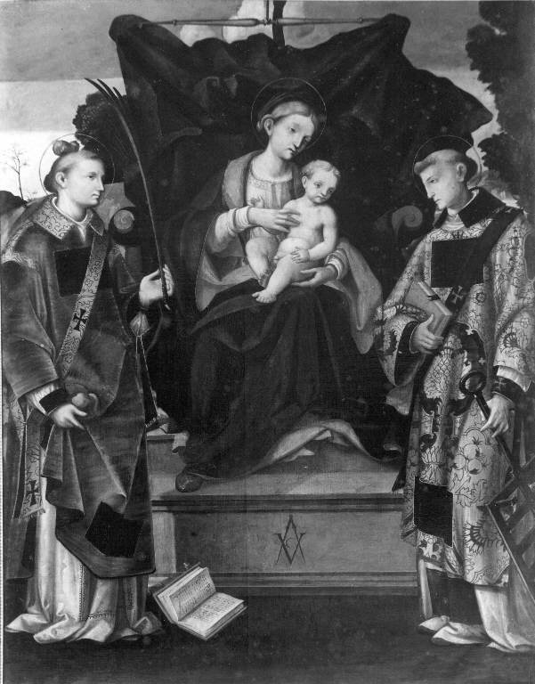 Madonna con Bambino, san Lorenzo e santo Stefano (dipinto) di Civerchio Vincenzo (secondo quarto sec. XVI)