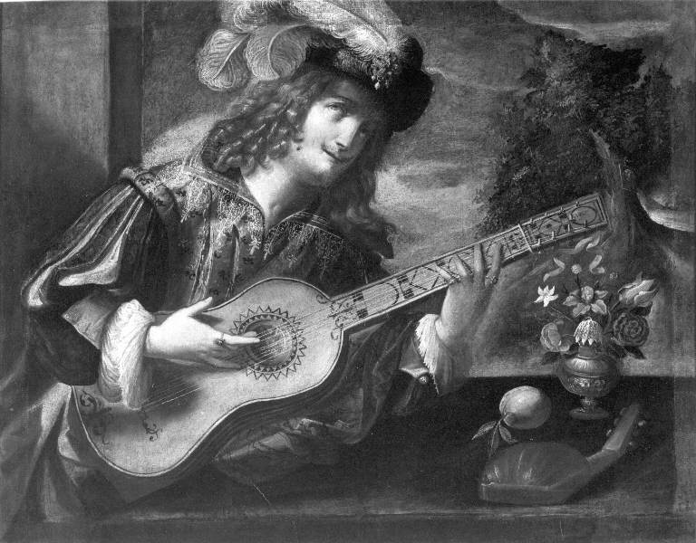 Ritratto di suonatore con chitarra (dipinto) di Pombioli Tommaso detto Conciabracci (secondo quarto sec. XVI)