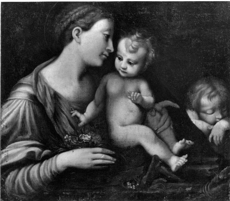 Madonna con Bambino e san Giovannino dormiente (dipinto) - scuola genovese (sec. XVIII)