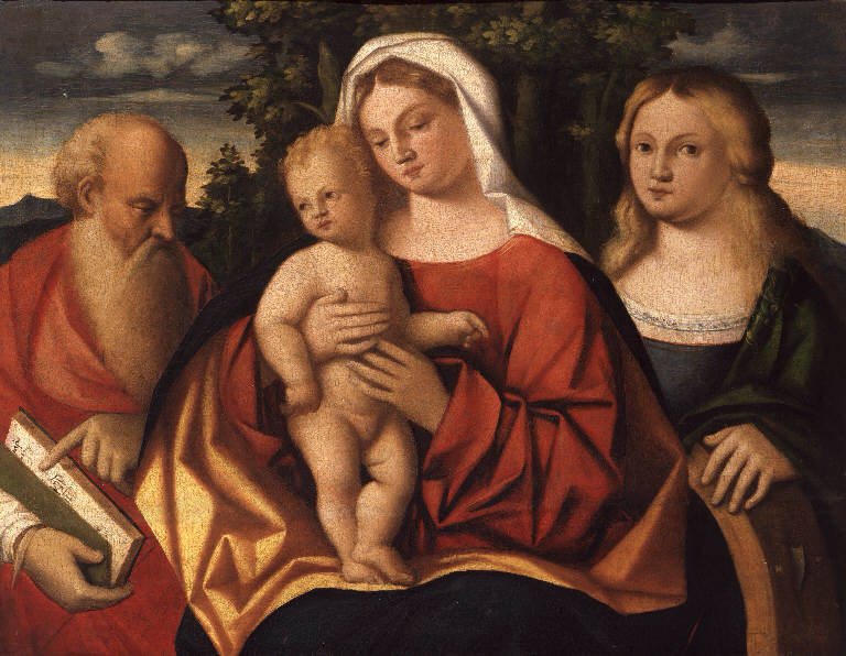 Madonna con Bambino tra San Gerolamo e Santa Caterina (dipinto) di Zanchi Betino (sec. XVI)