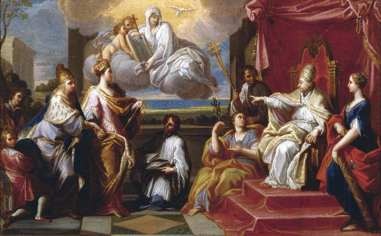 Arbitrato di papa Benedetto XIV (dipinto) di Costanzi Placido (sec. XVIII)
