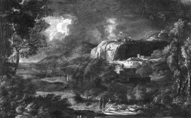 Paesaggio con viandanti (dipinto) di Onofri Crescenzio (inizio sec. XVIII)