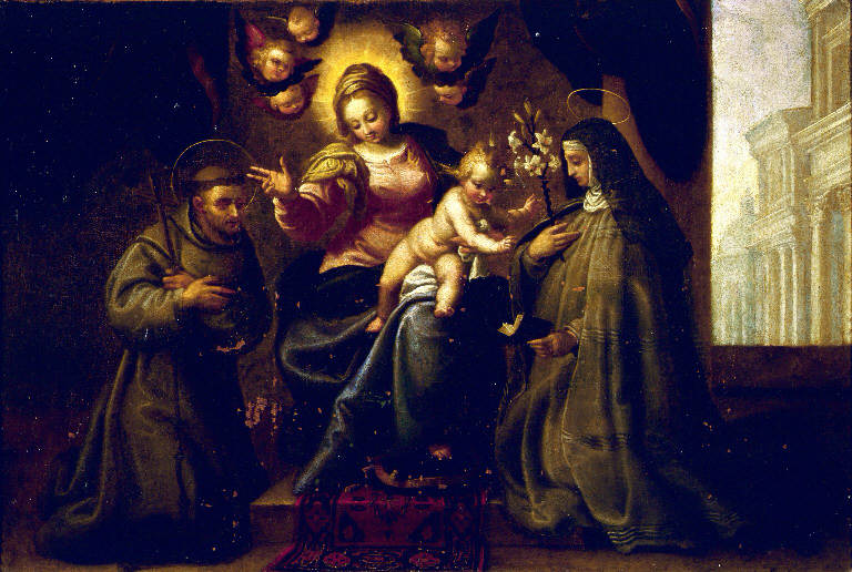 Madonna con Bambino tra San Francesco d'Assisi e Santa Chiara (dipinto) di Creara Sante (sec. XVII)