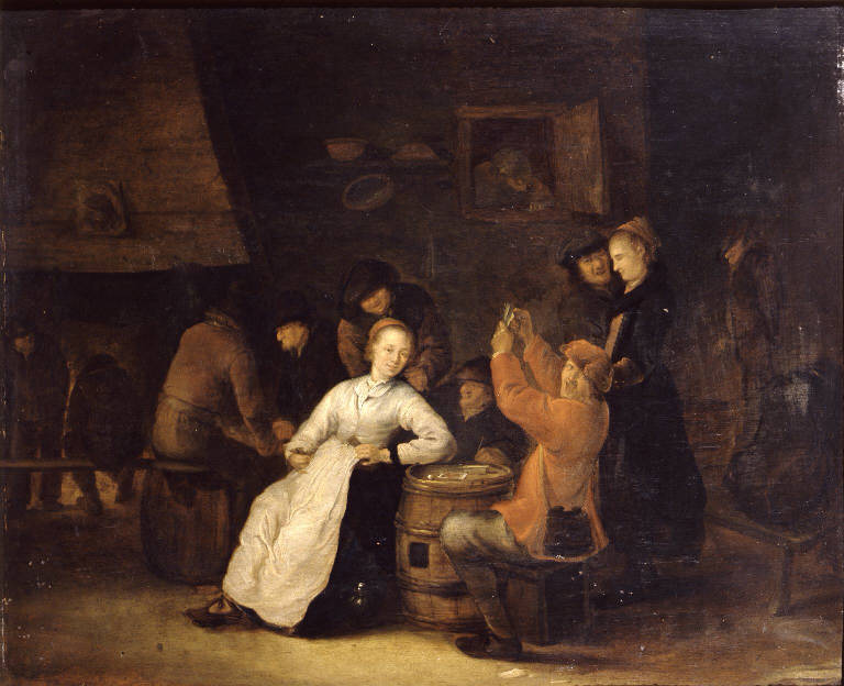 Interno di taverna con giocatori di carte (dipinto) di Teniers David il Giovane (cerchia) (sec. XVII)