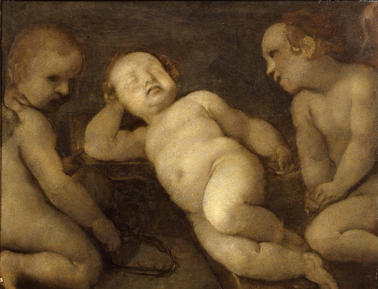 Gesù Bambino che dorme tra angeli (dipinto) di Crespi Giovanni Battista detto Cerano (scuola) (sec. XVII)
