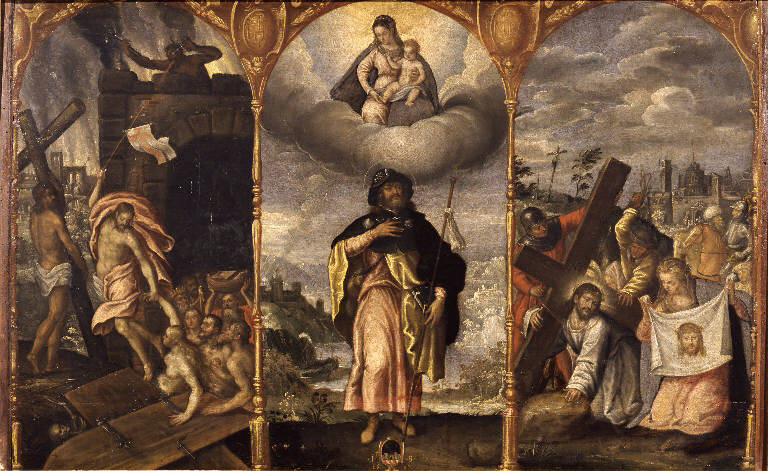 Madonna in gloria e San Rocco (dipinto, elemento d'insieme) di Maganza Alessandro (sec. XVII)