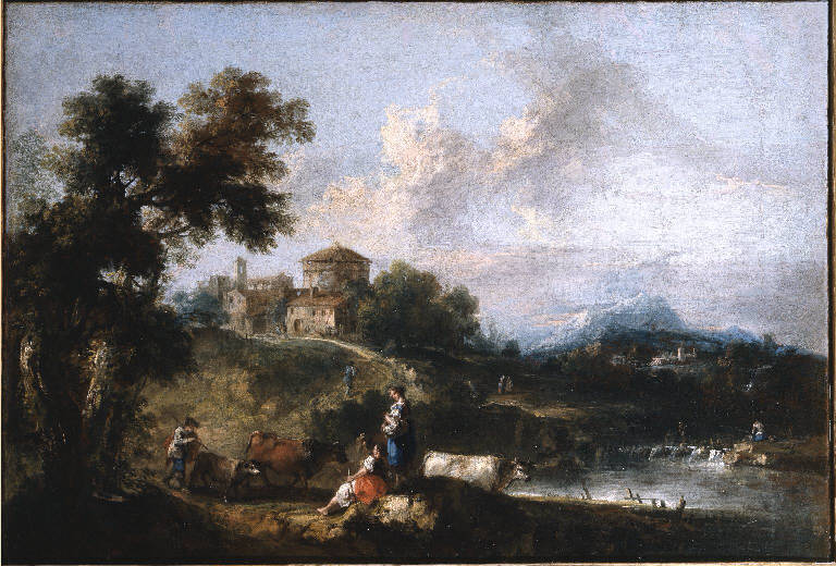 Paesaggio lacustre con pastori e armenti (dipinto) di Zuccarelli Francesco (sec. XVIII)