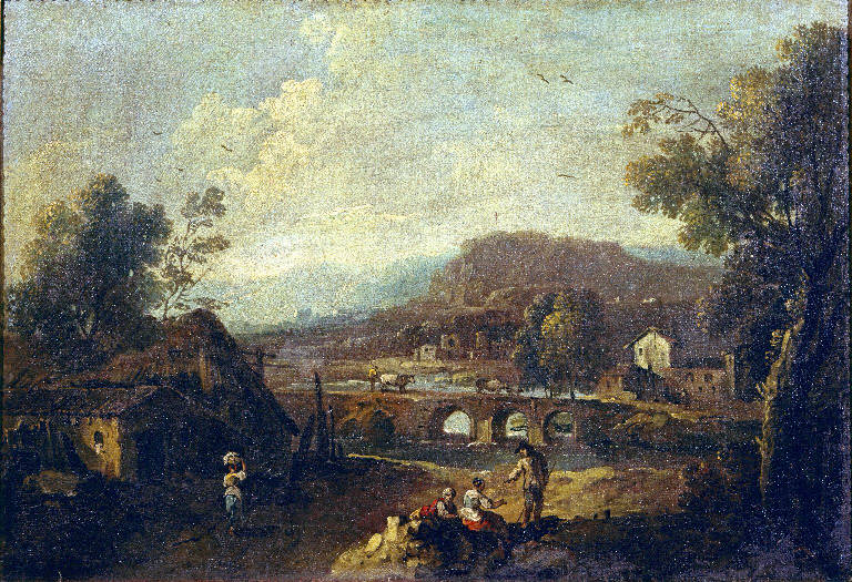 Paesaggio con cascine e figure (dipinto) di Zais Giuseppe (sec. XVIII)