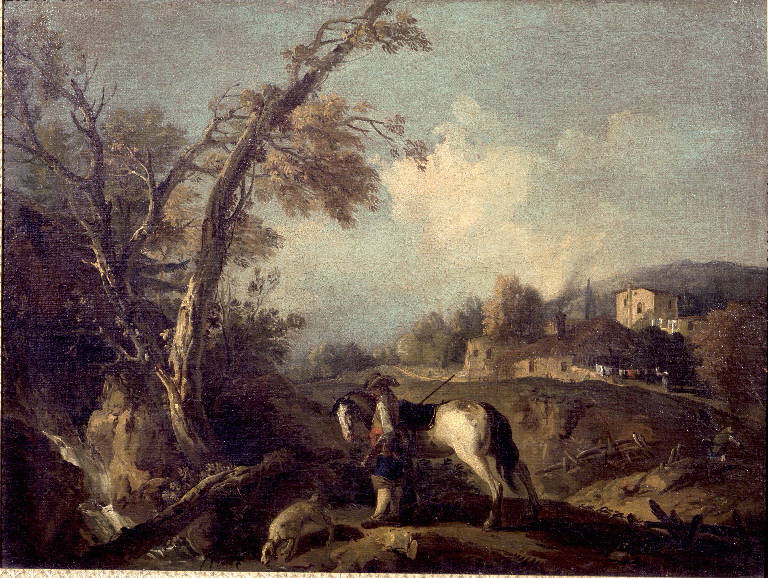 Paesaggio con cacciatore (dipinto) di Zais Giuseppe (sec. XVIII)