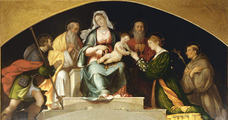 Madonna con Bambino in trono e santi (dipinto) di Previtali Andrea (sec. XVI)