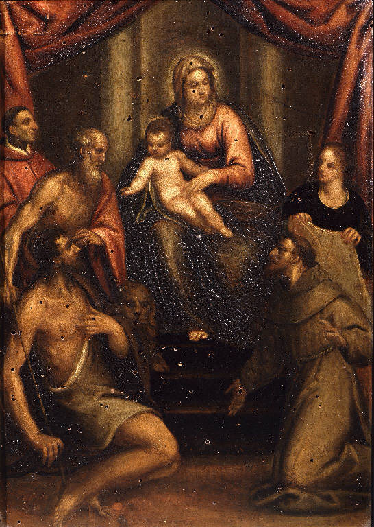 Madonna con Bambino in trono e santi (dipinto) di Massimo da Verona fra' (cerchia) (sec. XVII)