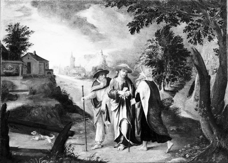Incontro di Cristo e i discepoli sulla via di Emmaus (dipinto) - ambito veneto-fiammingo (sec. XVII)