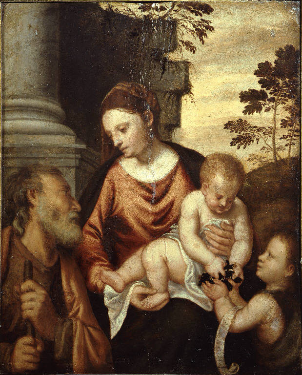 Sacra Famiglia con San Giovannino (dipinto) di Renzi Polidoro de' detto Polidoro da Lanciano (sec. XVI)
