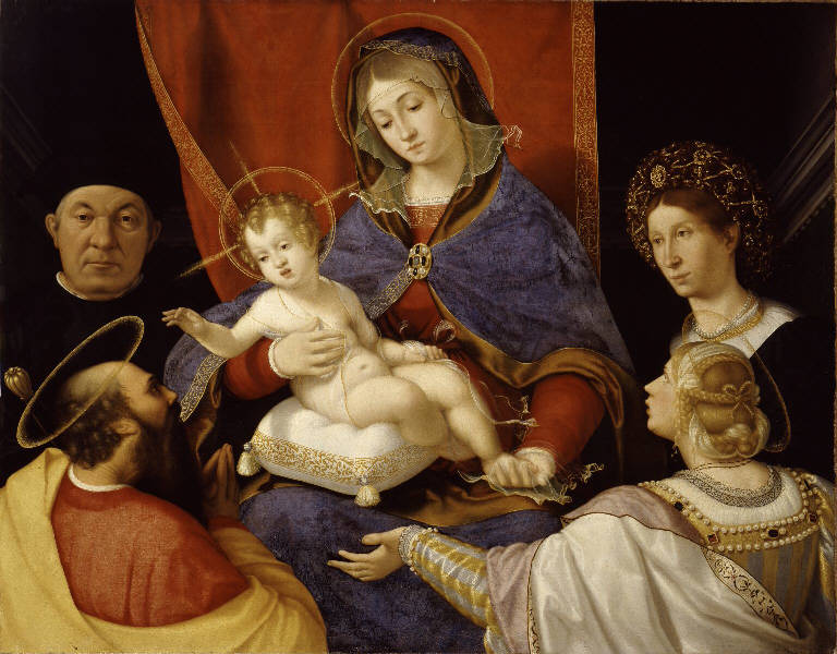 Madonna Cassotti, Madonna con Bambino in trono tra santi e committenti (dipinto) di Previtali Andrea (sec. XVI)