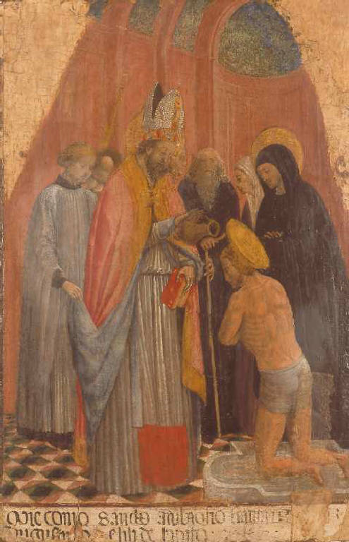 Sant'Ambrogio battezza Sant'Agostino (scomparto di polittico, opera isolata) di Vivarini Antonio (sec. XV)