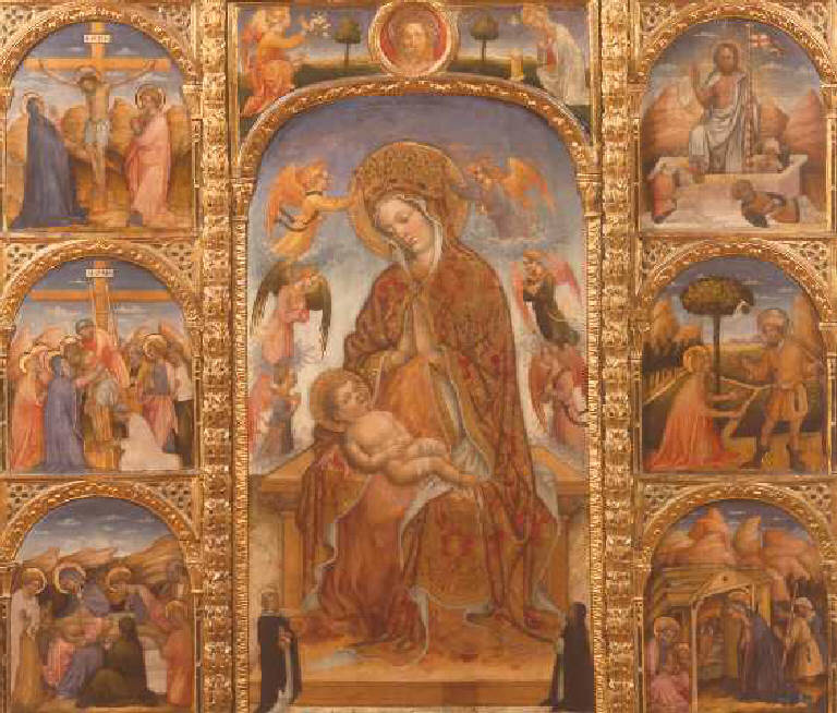 Madonna con Bambino in trono con storie della passione di Cristo (polittico, insieme) di Maestro di Ceneda (sec. XV)