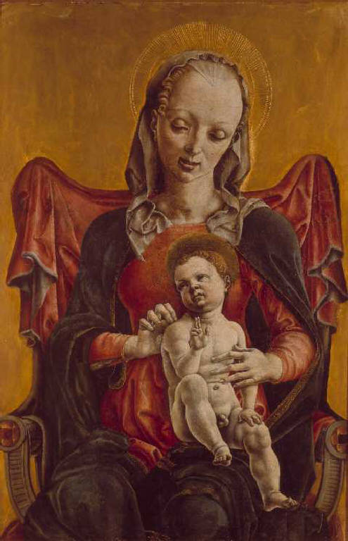 Madonna con Bambino in trono (scomparto di polittico, opera isolata) di Tura Cosme' (sec. XV)