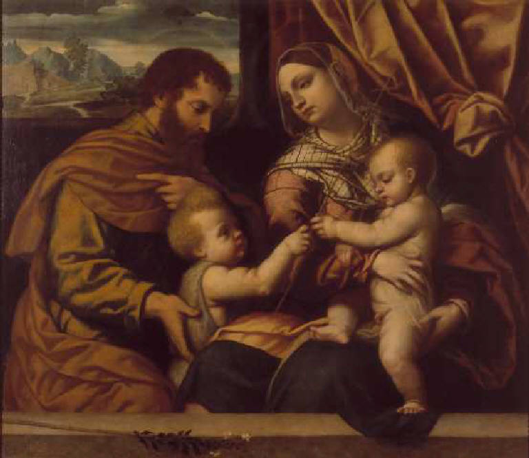 Sacra Famiglia con San Giovannino (dipinto) di Bonvicino Alessandro detto Moretto (sec. XVI)