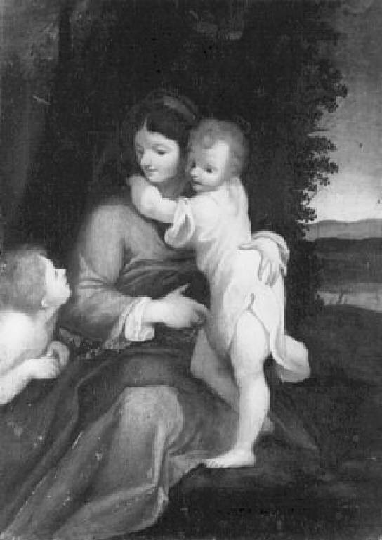 Madonna con Bambino e San Giovannino (dipinto) - scuola bolognese (sec. XVII)