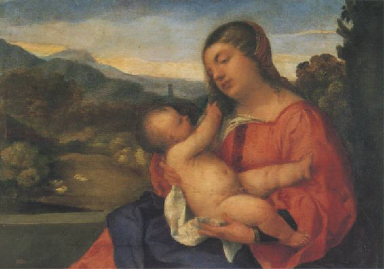 Madonna con Bambino (dipinto) di Vecellio Tiziano detto Tiziano (sec. XVI)