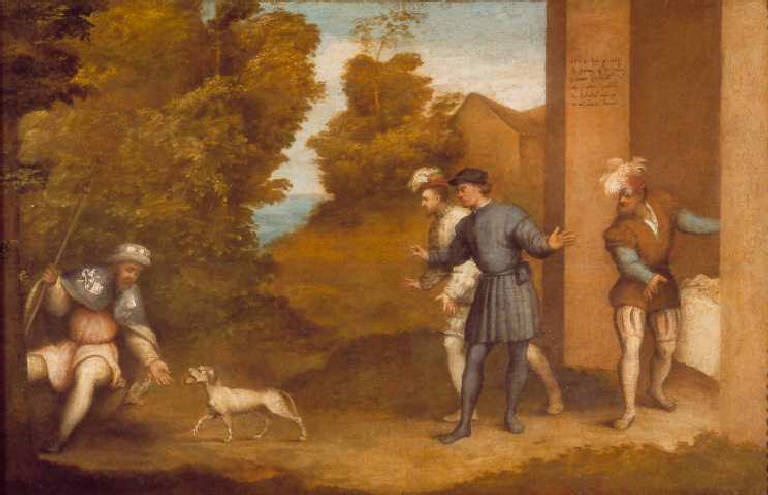 San Rocco nutrito da un cane (scomparto di polittico, opera isolata) di Sacchis Giovanni Antonio de' detto Pordenone (sec. XVI)
