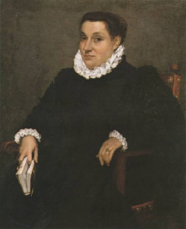 Ritratto di donna seduta con libro (dipinto) di Moroni Giovan Battista (sec. XVI)