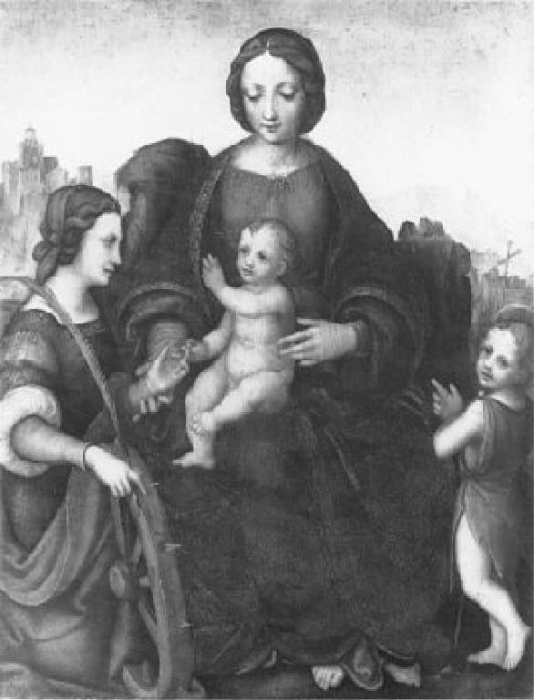 Matrimonio mistico di Santa Caterina d'Alessandria con San Giovannino (dipinto) di Piazza Albertino (sec. XVI)