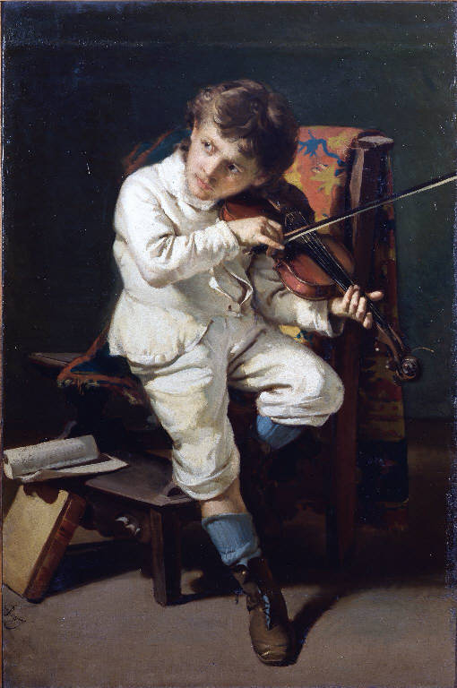 Il piccolo Paganini, Manifestazione di genio, Niccolò Paganini fanciullo in atto di suonare il violino (dipinto) di Pezzotta Giovanni (sec. XIX)
