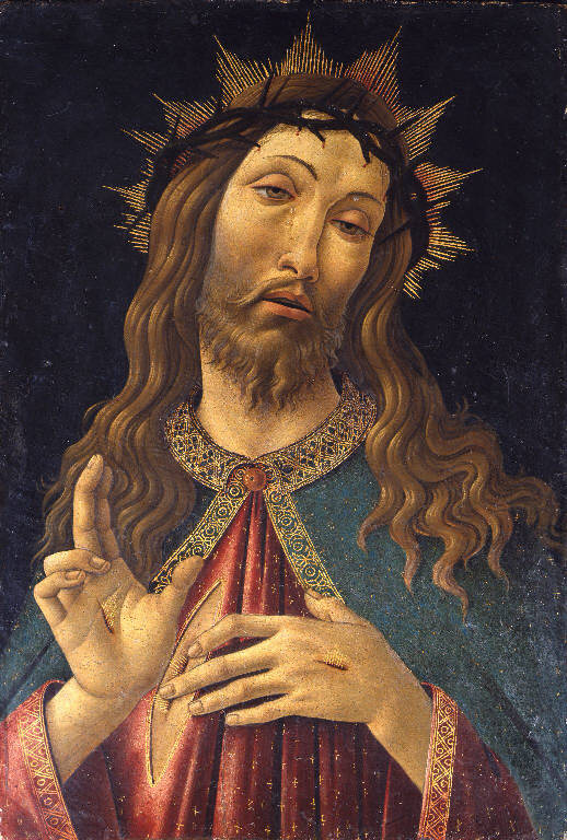 Cristo redentore benedicente (dipinto) di Filipepi Alessandro detto Botticelli Sandro (bottega) (sec. XVI)