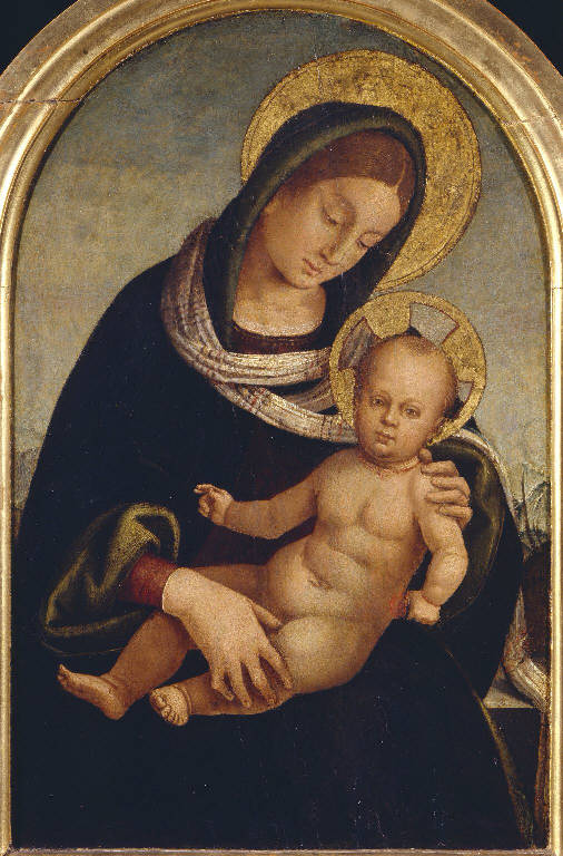 Madonna con Bambino (dipinto) di Signorelli Luca (bottega) (sec. XVI)