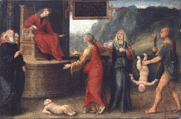Giudizio di Salomone (pannello dipinto) di Caroto Giovanni Francesco (bottega) (sec. XVI)