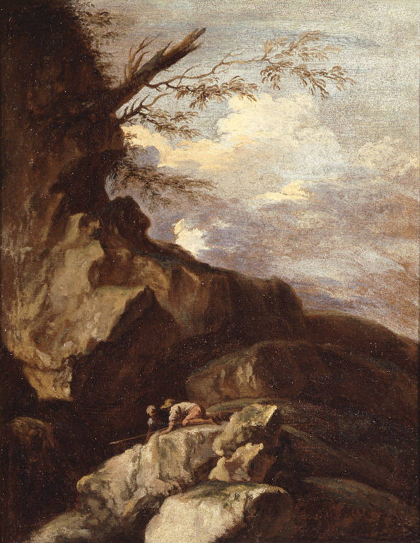 Paesaggio rupestre con figure (dipinto) di Montanini Pietro (sec. XVII)