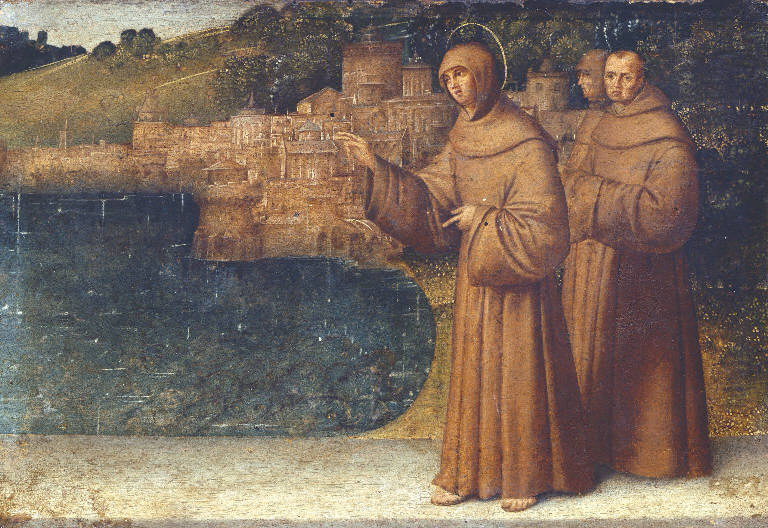 Sant'Antonio da Padova predica ai pesci (dipinto, frammento) di Zaganelli Francesco (sec. XVI)
