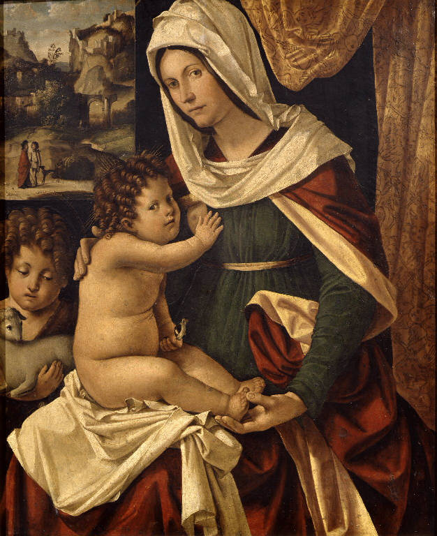 Madonna con Bambino e San Giovannino (dipinto) di Meloni Altobello (sec. XVI)