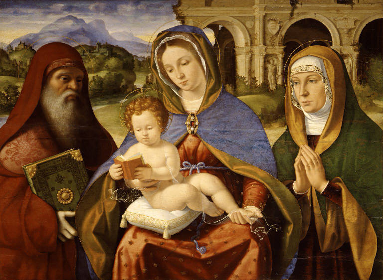 Madonna Baglioni, Madonna con Bambino tra San Zaccaria e Santa Elisabetta (dipinto) di Previtali Andrea (sec. XVI)