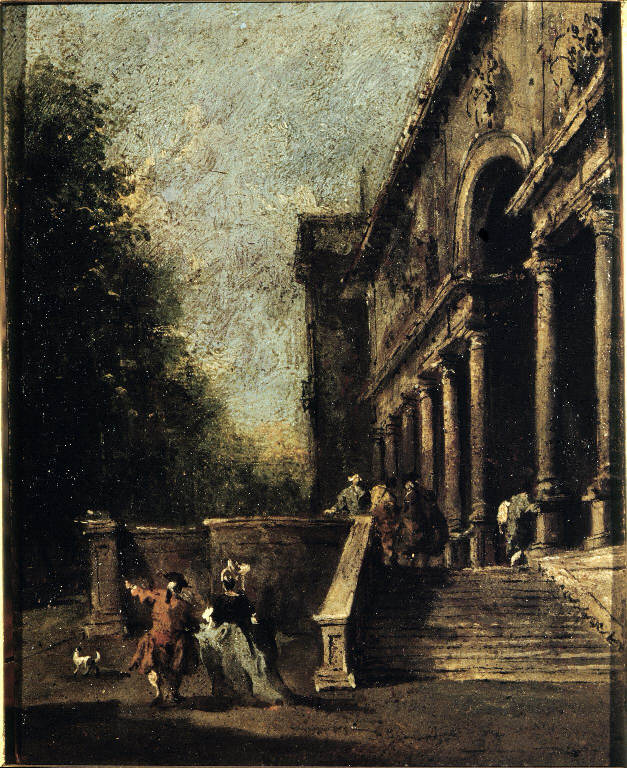 Dame e gentiluomini all'ingresso di una villa (dipinto) di Guardi Francesco (sec. XVIII)