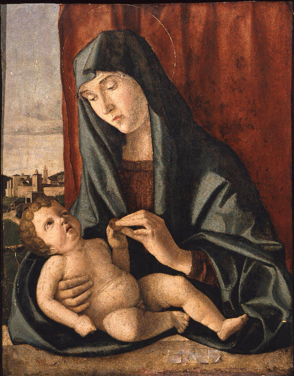 Madonna con Bambino (dipinto) di Bellini Giovanni detto Giambellino (bottega) (fine sec. XV)