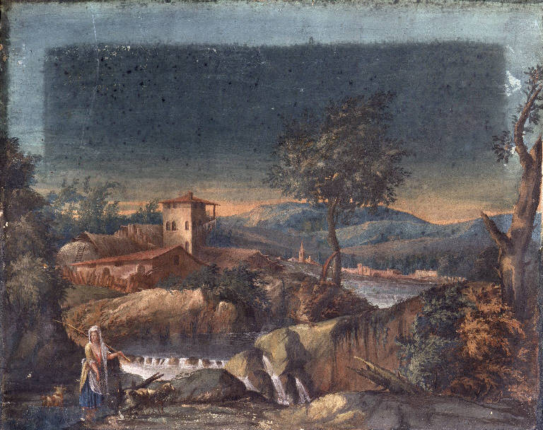 Paesaggio con pastorella vicino a un cascinale (dipinto) - ambiente piemontese (sec. XVIII)