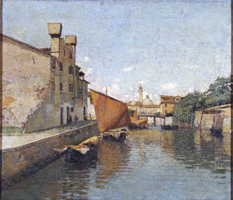 Veduta di un canale a Chioggia (dipinto) di Mancini Carlo (sec. XIX)