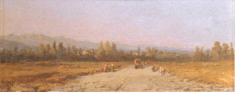 Veduta dei campi di Brusaporto al tramonto (dipinto) di Marenzi Andrea Antonio Maria (sec. XIX)