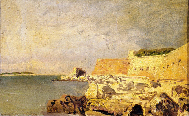 Veduta del forte e della scogliera di Chioggia (dipinto) di Mancini Carlo (sec. XIX)