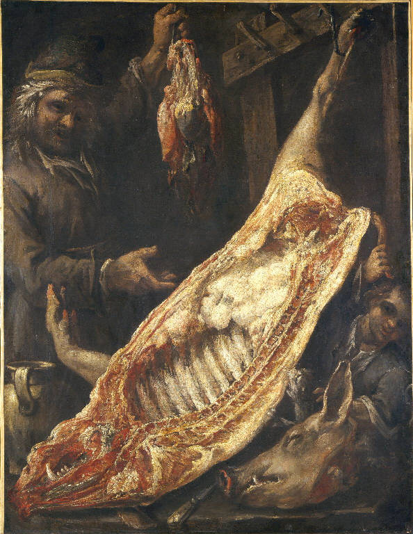 Carne macellata, Macellaio con garzone (dipinto) di Boselli Felice (sec. XVIII)