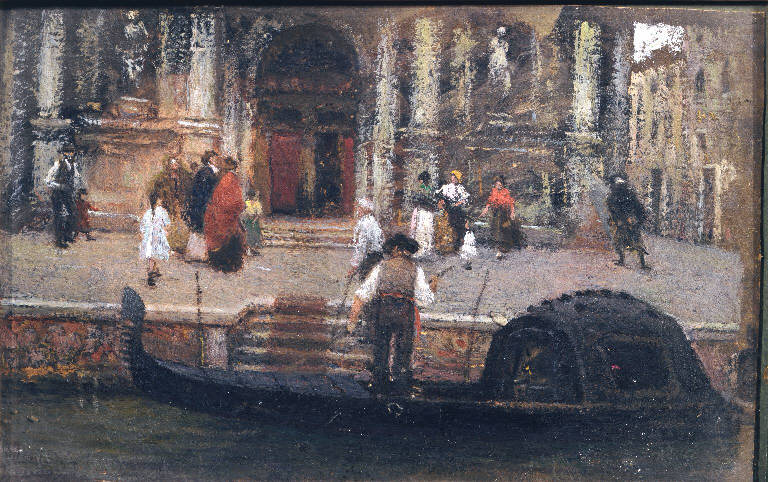 Veduta del sagrato di una chiesa a Venezia (dipinto) di Pastega Luigi (secc. XIX/ XX)